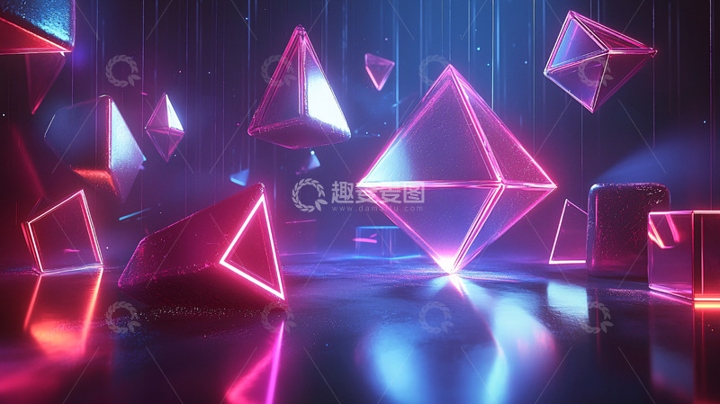 高清大图下载【趣麦麦图】霓虹灯几何体漂浮