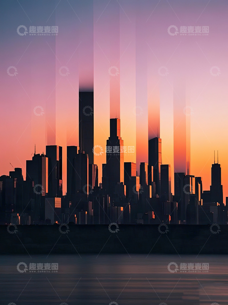 高清大图下载【趣麦麦图】夕阳下的城市剪影14