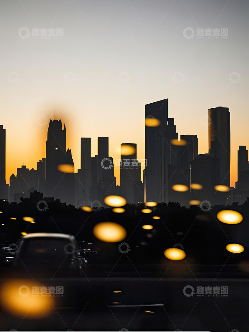 高清大图下载【趣麦麦图】夕阳下的城市剪影12