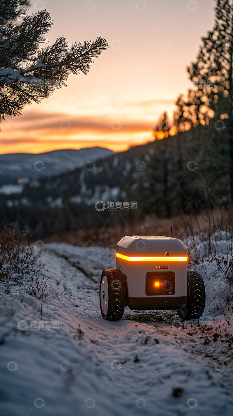 高清大图下载【趣麦麦图】雪地里的小型机器人