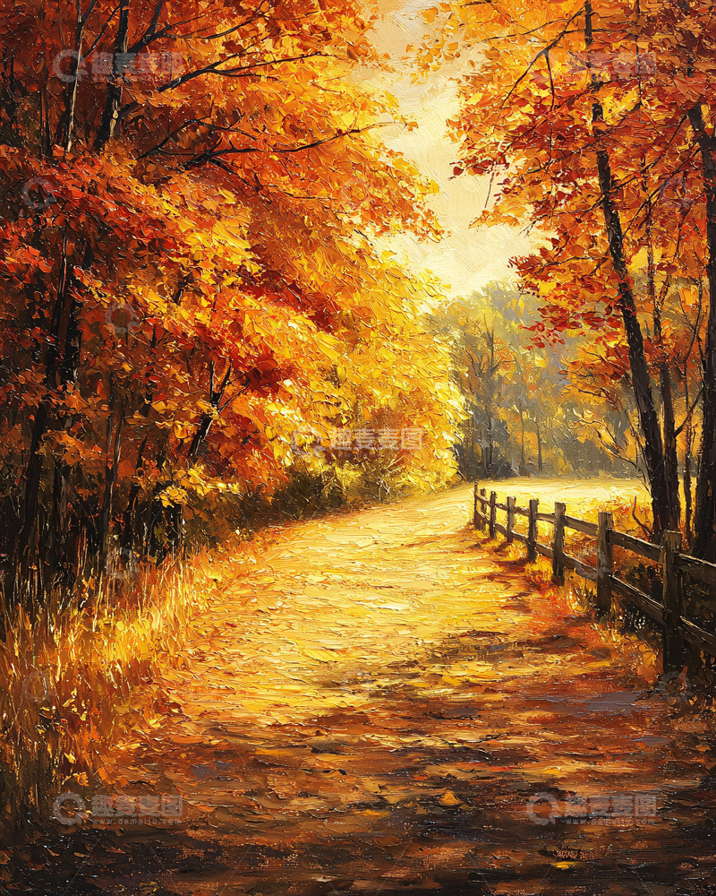 高清大图下载【趣麦麦图】秋日森林小路暖色调