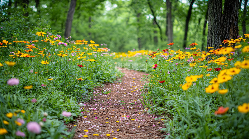 高清大图下载【趣麦麦图】鲜花盛开的小路