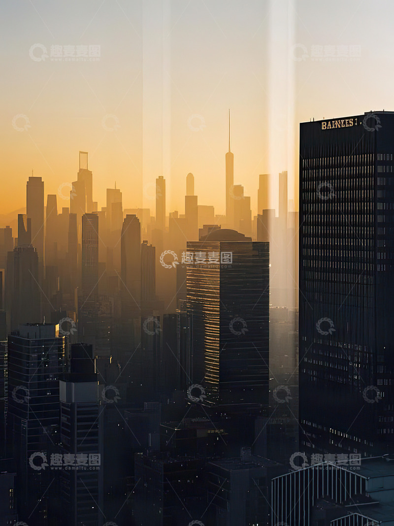 高清大图下载【趣麦麦图】夕阳下的城市剪影34