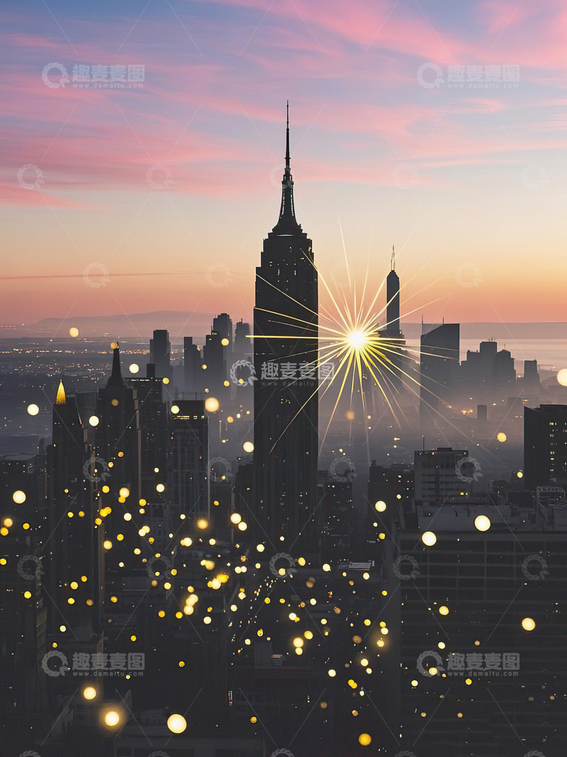 高清大图下载【趣麦麦图】夕阳下的城市剪影47