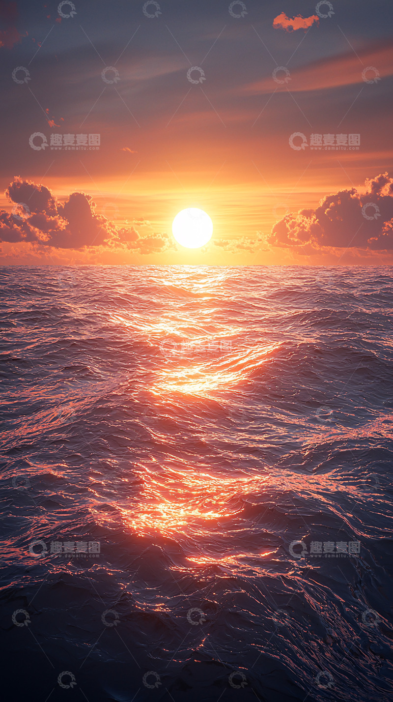 高清大图下载【趣麦麦图】海面日落下的金色光辉