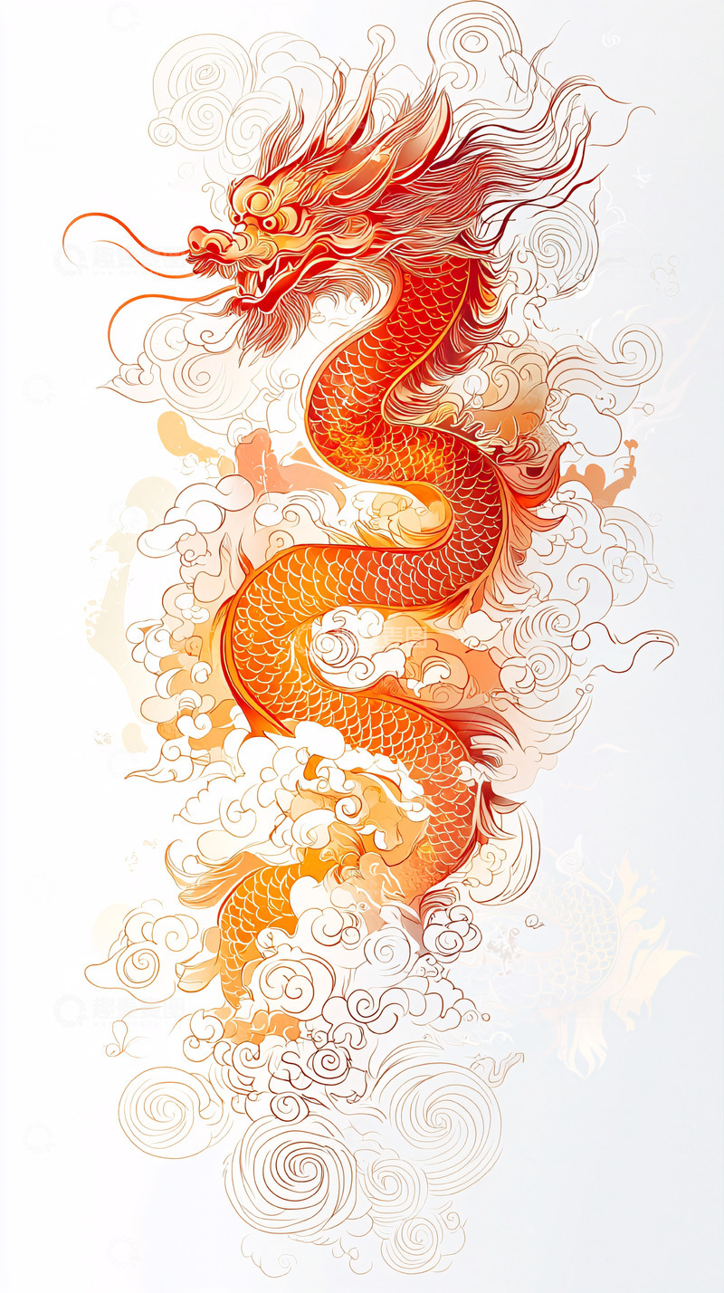 高清大图下载【趣麦麦图】水墨红龙
