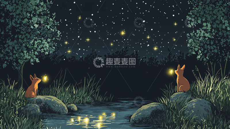 高清大图下载【趣麦麦图】萤火虫之夜