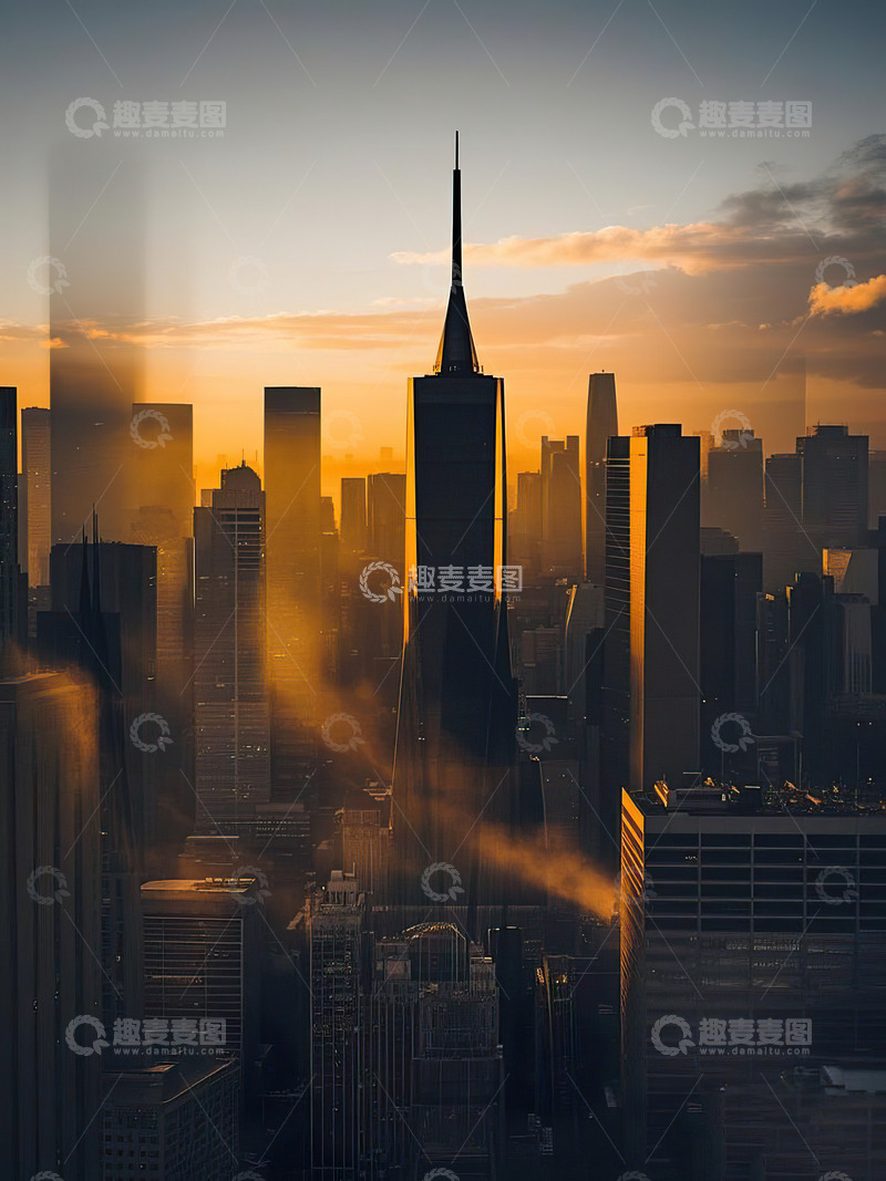 高清大图下载【趣麦麦图】夕阳下的城市剪影38