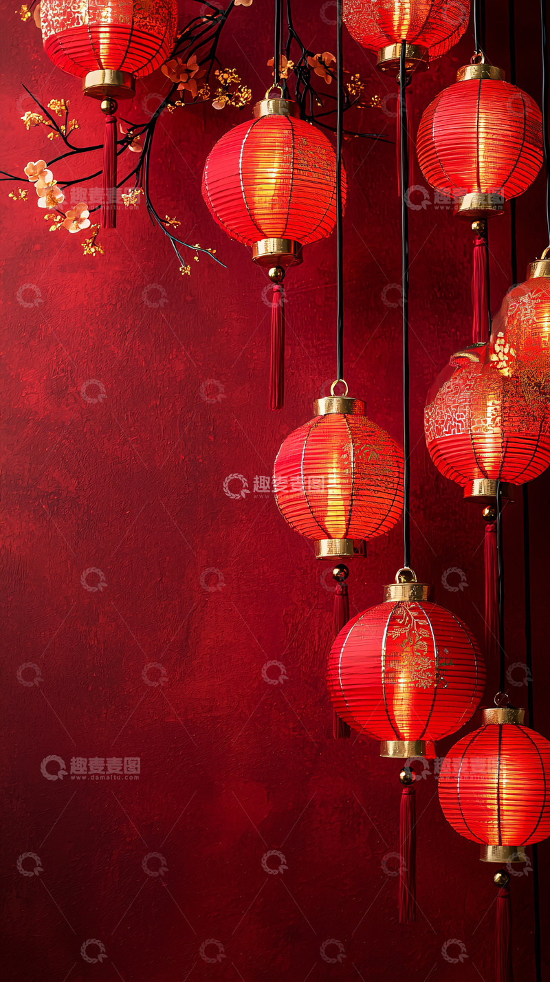高清大图下载【趣麦麦图】红色灯笼挂在枝头