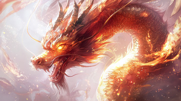 火焰缠绕的红色中国龙