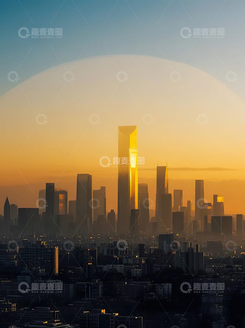 高清大图下载【趣麦麦图】夕阳下的城市剪影39