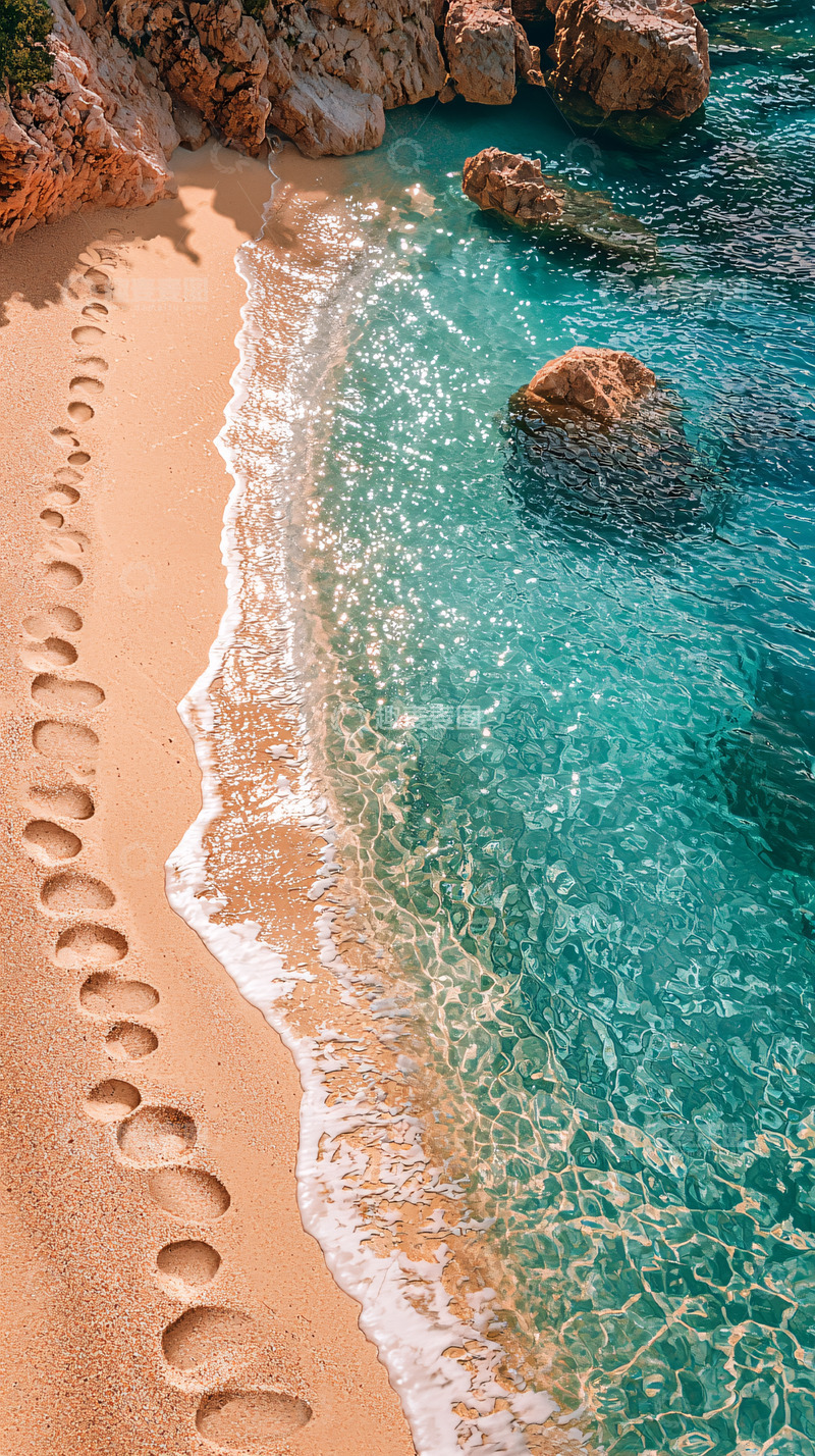 高清大图下载【趣麦麦图】沙滩上的脚印