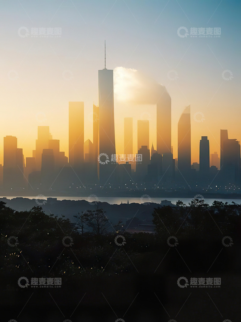 高清大图下载【趣麦麦图】夕阳下的城市剪影48