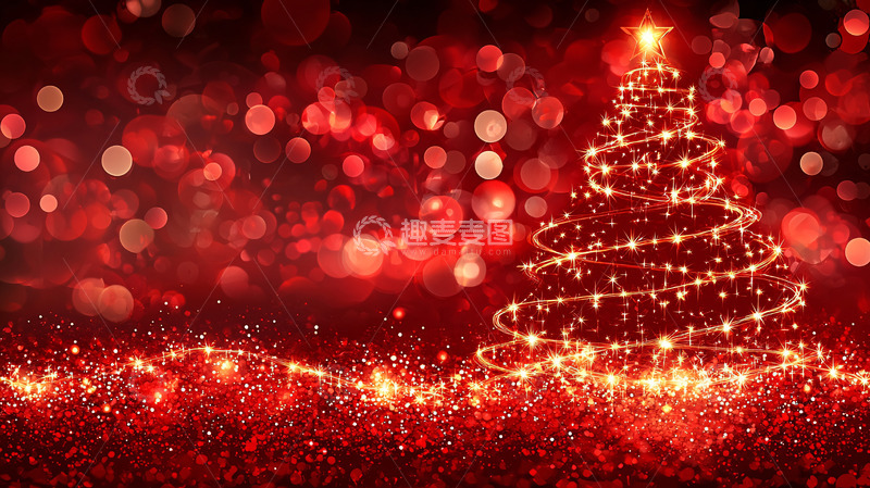 高清大图下载【趣麦麦图】红光闪耀的圣诞树