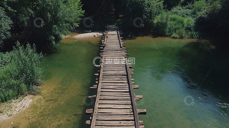 高清大图下载【趣麦麦图】河流上的木桥