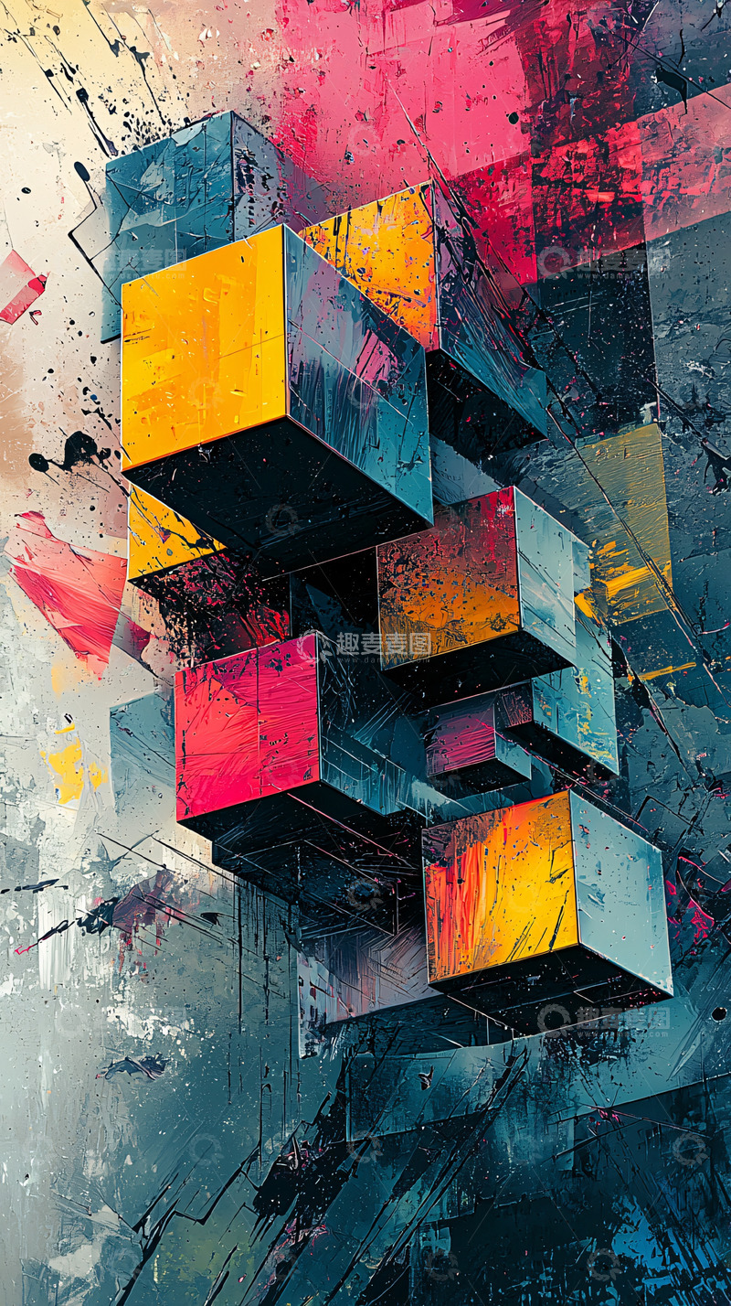 高清大图下载【趣麦麦图】抽象彩色几何方块