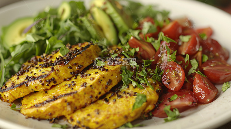 高清大图下载【趣麦麦图】健康美味的烤豆腐沙拉