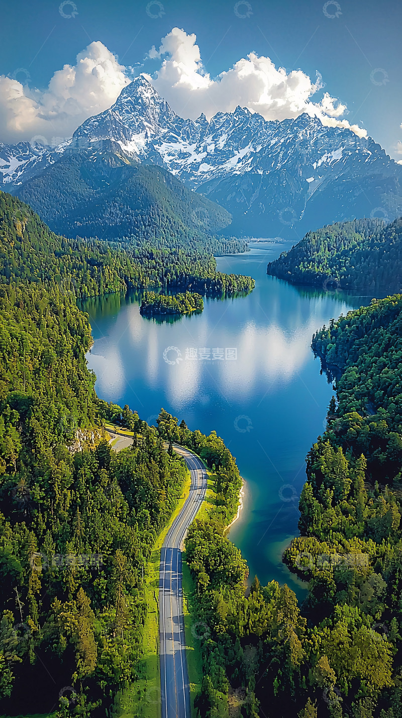高清大图下载【趣麦麦图】雪山下的湖泊森林