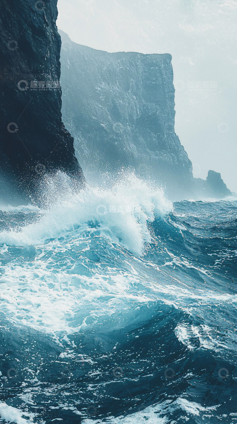 高清大图下载【趣麦麦图】巨浪拍打悬崖峭壁
