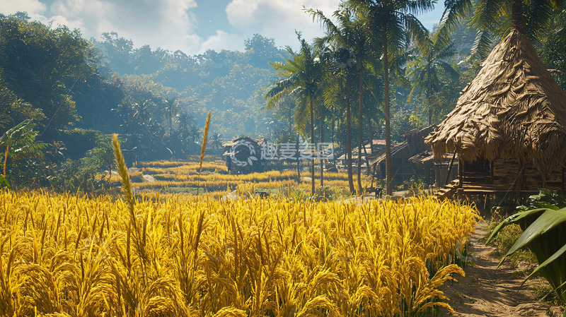 高清大图下载【趣麦麦图】热带稻田村庄景色
