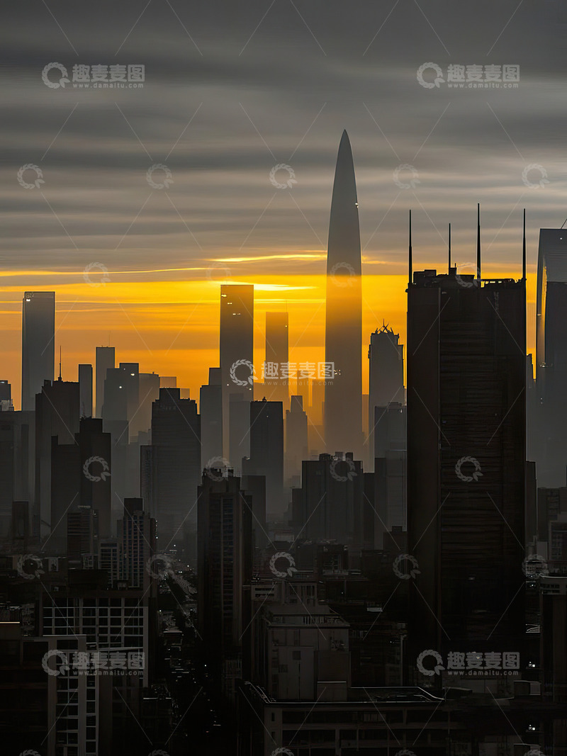 高清大图下载【趣麦麦图】夕阳下的城市剪影46