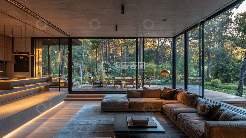 高清大图下载【趣麦麦图】现代简约落地窗豪宅客厅