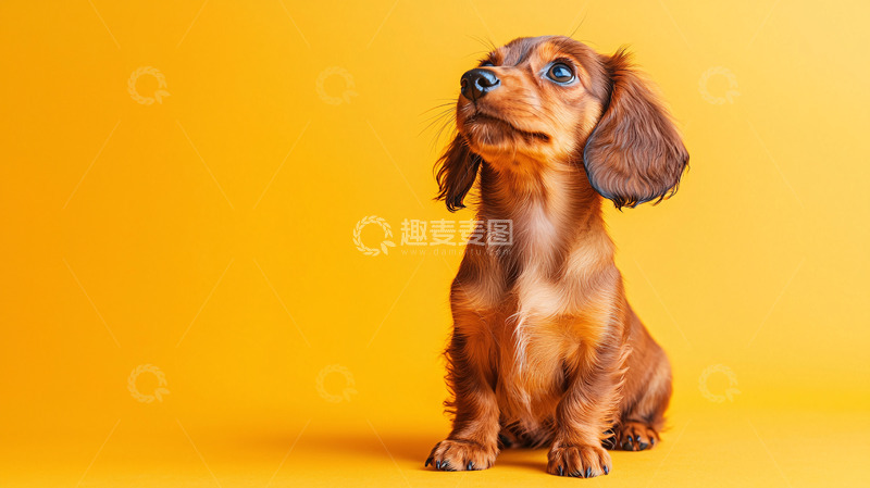 高清大图下载【趣麦麦图】黄背景下的小腊肠犬