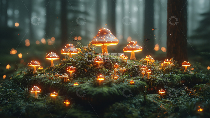 高清大图下载【趣麦麦图】森林发光蘑菇