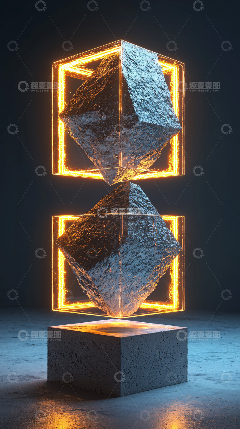 高清大图下载【趣麦麦图】悬浮岩石方块发光