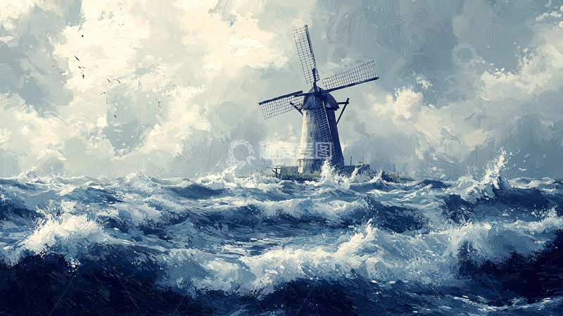 高清大图下载【趣麦麦图】暴风雨中的荷兰风车
