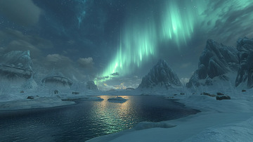 极地夜空下的绿色极光