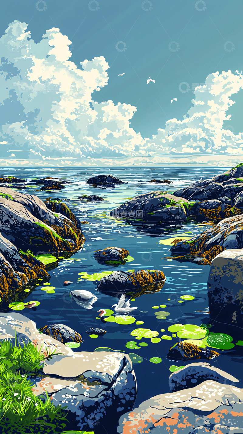 高清大图下载【趣麦麦图】海边礁石与清澈海水