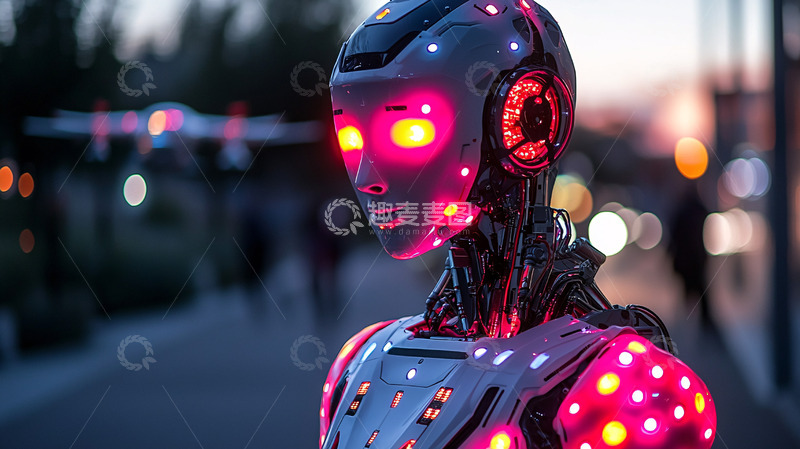 高清大图下载【趣麦麦图】未来都市背景下的智能机器人