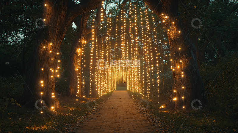 高清大图下载【趣麦麦图】树林小路灯光装饰