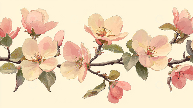 高清大图下载【趣麦麦图】粉色花朵枝条