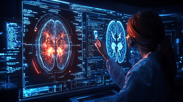 医生查看脑部扫描图像