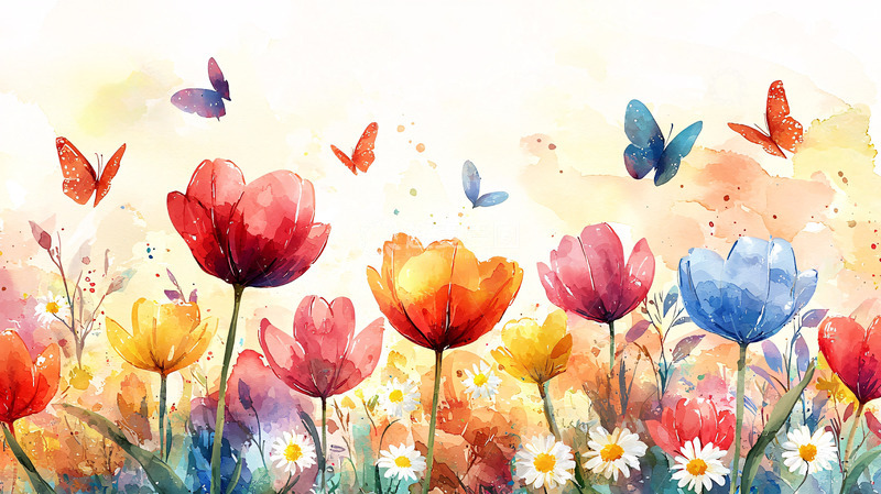 高清大图下载【趣麦麦图】水彩花卉蝴蝶