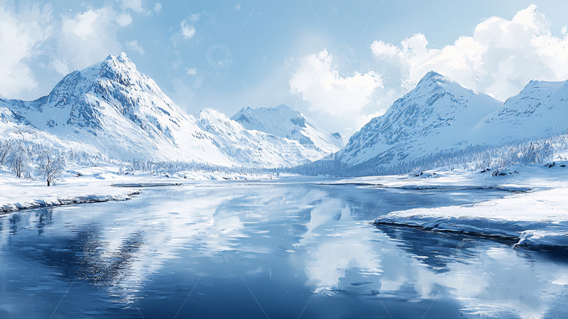 高清大图下载【趣麦麦图】雪山湖泊冬季美景