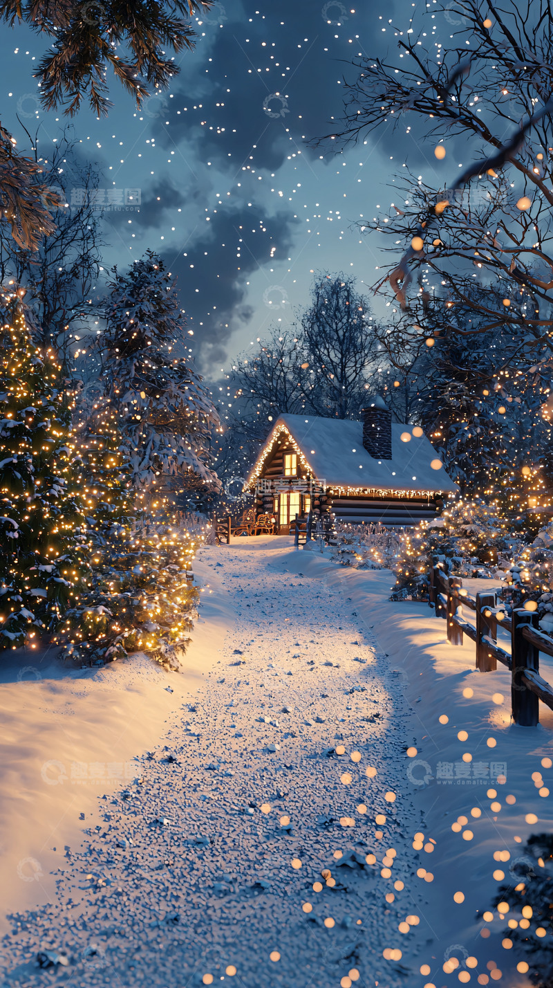 高清大图下载【趣麦麦图】雪夜木屋