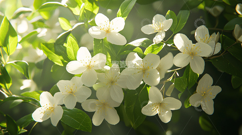 高清大图下载【趣麦麦图】阳光下盛开的洁白茉莉花