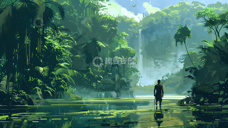 高清大图下载【趣麦麦图】热带雨林人物场景手绘插画2
