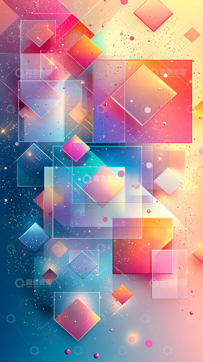 高清大图下载【趣麦麦图】彩色透明方块叠加背景