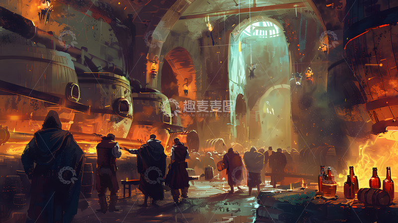 高清大图下载【趣麦麦图】铸钢厂炼钢场景手绘插画1