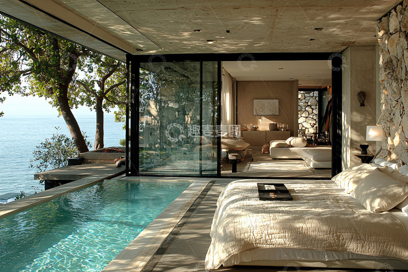 高清大图下载【趣麦麦图】海景泳池别墅卧室