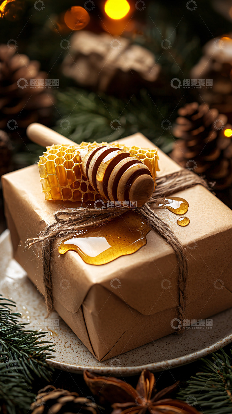 高清大图下载【趣麦麦图】礼品盒蜂蜜松果特写