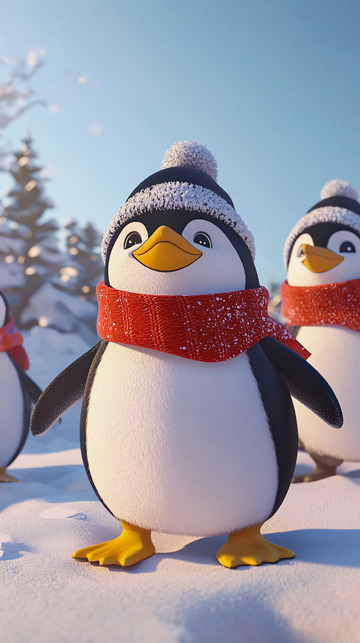 戴帽子围巾的可爱企鹅