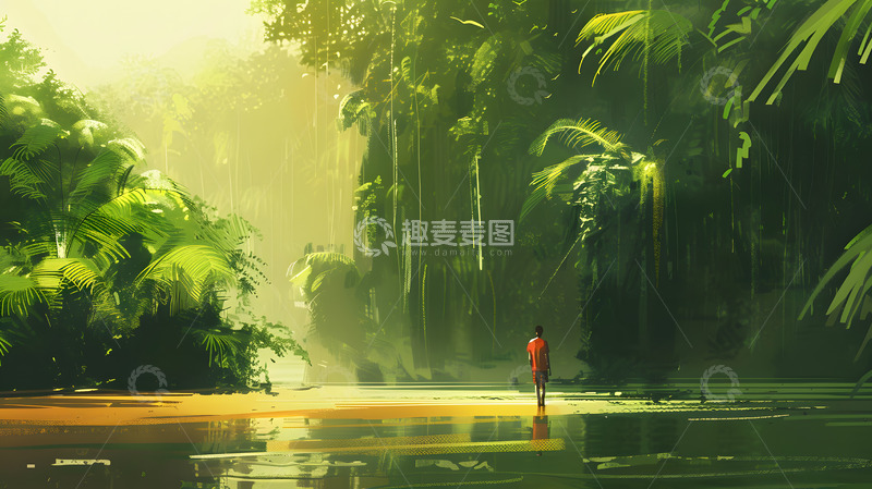 高清大图下载【趣麦麦图】热带雨林人物场景手绘插画1