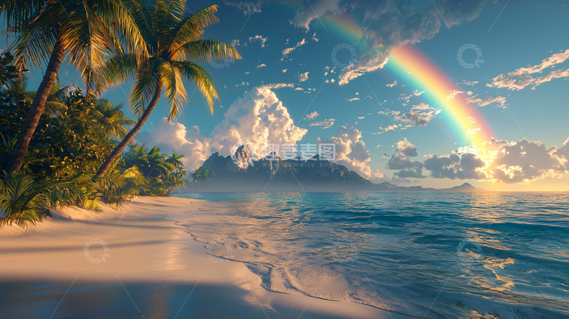 高清大图下载【趣麦麦图】热带海滩彩虹风景