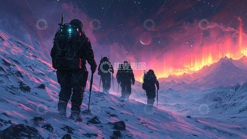 高清大图下载【趣麦麦图】科幻探险队雪山远征