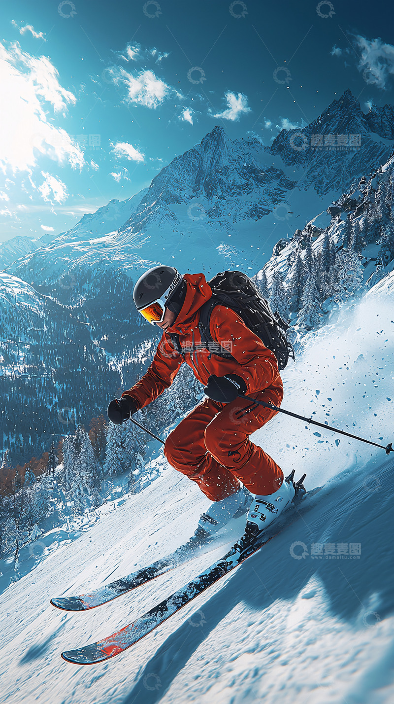 高清大图下载【趣麦麦图】滑雪运动员雪山风景